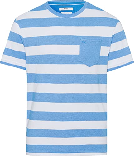 BRAX Męski T-shirt Style Troy S Two Tone Pique w paski, z kieszenią na piersi, Greece, M, Greece, M