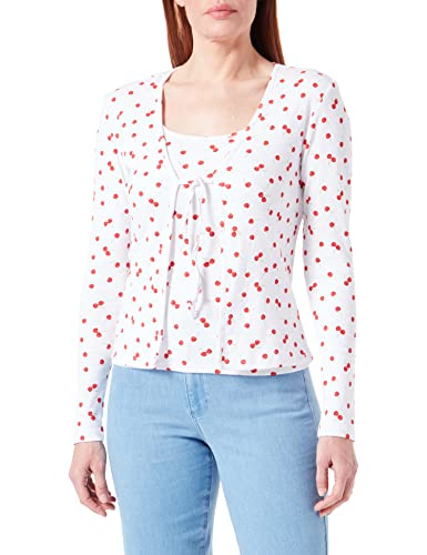 ONLY Women's ONLLINAS Kardigan/Singlet CS JRS koszulka z długim rękawem, Cloud Dancer/AOP:Cherry, M, Cloud Dancer/Aop: wiśniowy, M