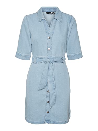 Vero Moda Damska sukienka Vmcali SS na guziki, jasnoniebieska (jasnoniebieska denim), XS, jasnoniebieski (jasnoniebieski denim), XS