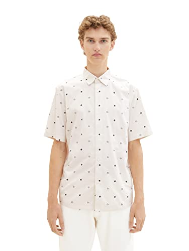 TOM TAILOR Denim Męska koszula 1036245, 31903-White Black Wildflower Print, M, 31903 - biały czarny nadruk dzikich kwiatów, M