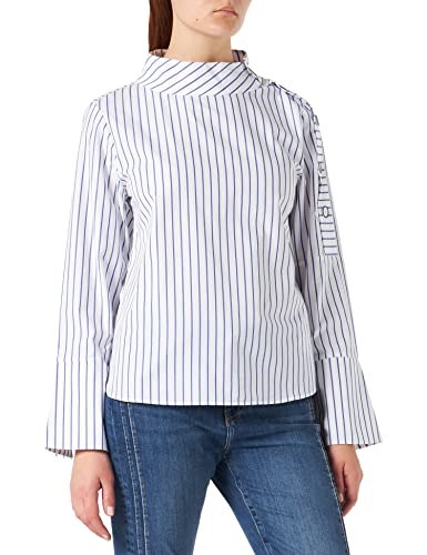 s.Oliver BLACK LABEL Damska bluzka z długim rękawem, luźna bluza Fit, granatowe paski, 40