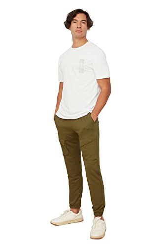 Trendyol Khaki Mężczyźni Regular Fit Belgijskie i opony nowe spodnie dresowe męskie, Khaki, M