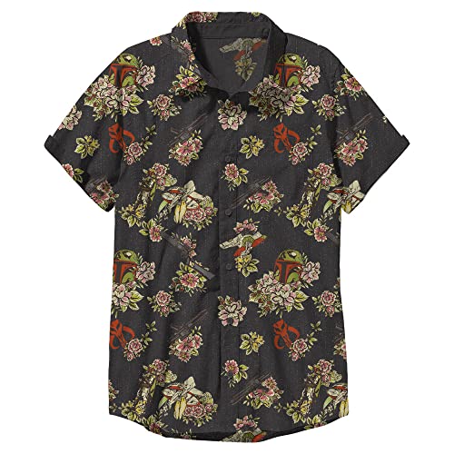 Star Wars Męska koszula Fett Floral Woven Shirt z kołnierzem button-down, czarna, mała, czarny, S