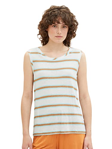 TOM TAILOR Damski top lniany w paski, 31949 - Offwhite Brown Stripe, M