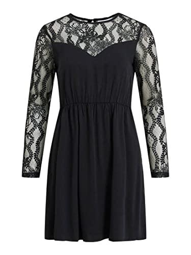 Vila Sukienka damska VISUVITA O-Neck L/S LACE Dress/SU/BF, czarna, 44, czarny, 44