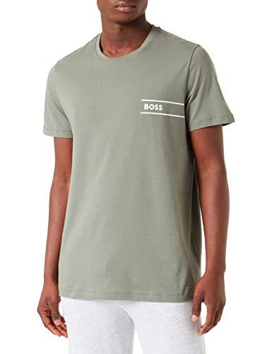 BOSS T-shirt męski TShirtRN 24 z bawełny organicznej z paskami i logo, -343 Open Green, S