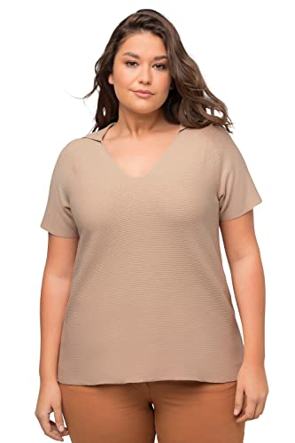 Ulla Popken Damski sweter z krótkim rękawem z kołnierzem polo, beżowy, 42-44