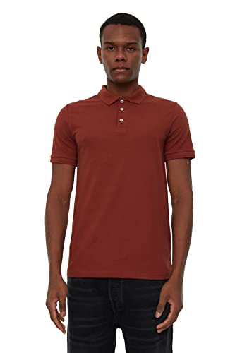 Trendyol Męska koszulka polo o kroju slim fit, z krótkim rękawem, koszulka polo z krótkim rękawem, Brick, bardzo duża