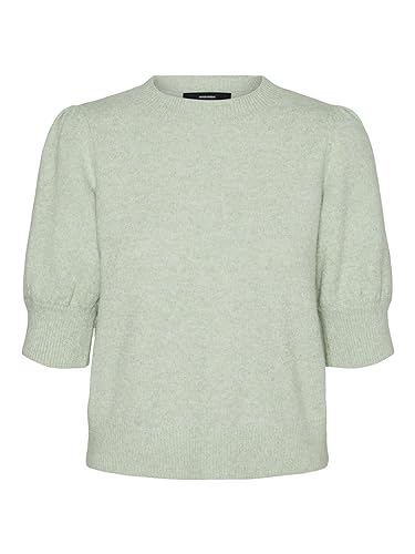 VERO MODA Damski sweter VMDOFFY 2/4 O-Neck GA NOOS, Reseda/szczegóły: melanż, XXL, Reseda/Szczegóły: melanż, XXL
