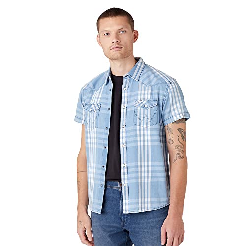 Wrangler Męska koszula Ss Western Shirt koszula rekreacyjna, Light Indigo, M