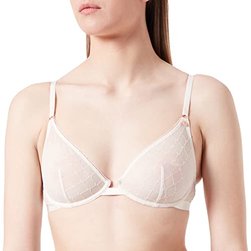 Women'secret Biustonosz z Mikrofibry, Tiul, Logo, Beżowy, Kość Słoniowa, 90B