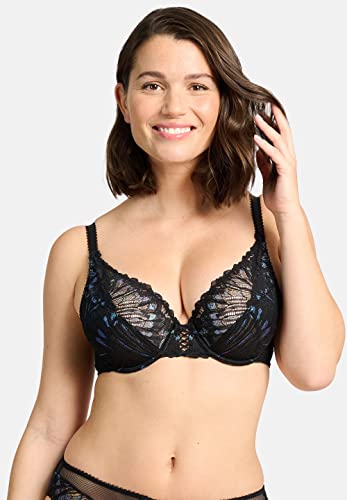 Sans Complexe Damski biustonosz z fiszbinami, czarny i niebieski lurex, 85D