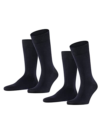 FALKE Mężczyźni Skarpety Happy 2-Pack M SO Bawełna jednokolorowe 2 Pak, Niebieski (Dark Navy 6375), 39-42