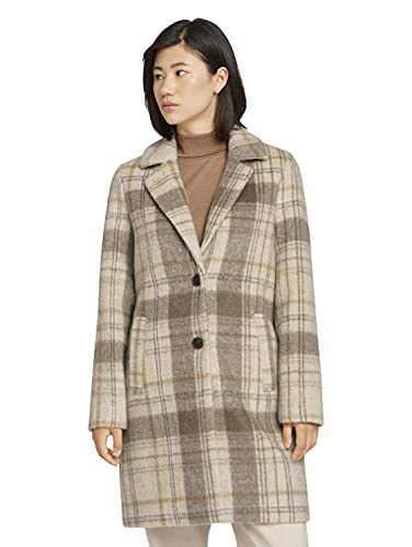 TOM TAILOR Damski Płaszcz wełniany w kratkę z podszewką wewnętrzną 1026981, 27588 - Beige Check Design, M