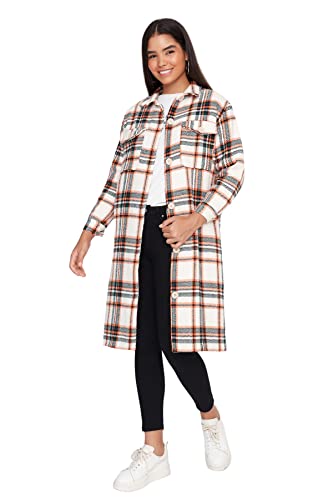 Trendyol Damen Skromny Regular Basic Plaid Webstoff Winterjacke Płaszcz damski, Kolor: pomarańczowy, XL
