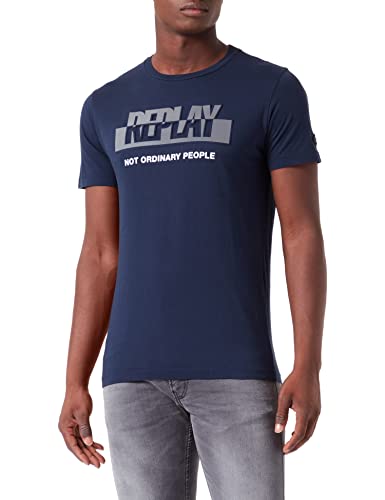 Replay T-shirt męski, 085 niebieski, XS