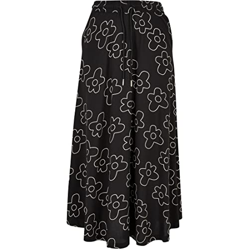 Urban Classics Damska spódnica z wiskozy, długa spódnica z wiskozy, dostępna w wielu kolorach, rozmiary XS - 5XL, czarny kwiat, M