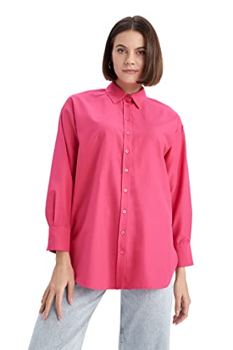 DeFacto Damska bluzka z długim rękawem, koszula z guzikami, do noszenia na co dzień, Fuchsia, XL