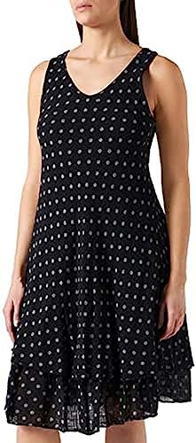 Bonateks, Sukienka średniej długości z dekoltem w szpic, wzorem w kropki i podwójną falbanką, 100% len, rozmiar DE:40 rozmiar US: L, czarna - wyprodukowano we Włoszech, czarny, 40