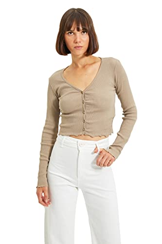 Trendyol Bluza damska, beżowa, zapinana na guziki, XL (DE)