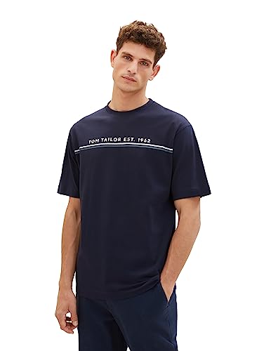 TOM TAILOR Męski T-shirt z nadrukiem logo, 10668-sky Captain Blue, XXL