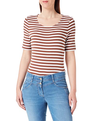 GANT Damska koszulka w paski 1X1 Rib LSS, Mahogany Brown, standardowa, brązowy, M