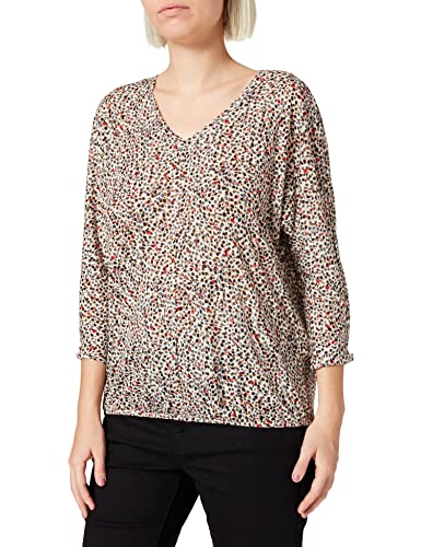 Gerry Weber Damska koszulka z rękawami 3/4 z wypalanym wzorem 3/4, rękaw 3/4, wycięte ramiona, t-shirt 3/4, rękaw 3/4, koszulka z rękawami 3/4, wzorzysty, Ecru/biały/czarny nadruk, 38