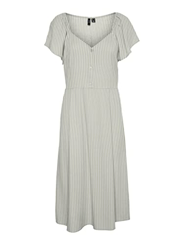 VERO MODA Damska sukienka Vmmymilo Ss Calf Dress WVN Ga, Reseda/paski: śnieżnobiały, M