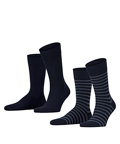 ESPRIT Mężczyźni Skarpety Fine Stripe 2-Pack M SO Bawełna z wzorem 2 Pak, Niebieski (Marine 6120), 43-46