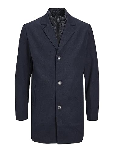 JACK & JONES Płaszcz męski, mieszanka wełny, Dark Navy/Szczegóły: struktura, S