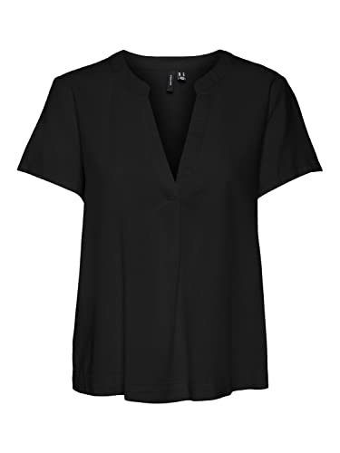 VERO MODA Damska koszulka VMMYMILO SS WVN GA Top, czarna, L, czarny, L