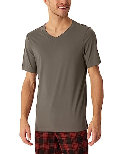 Schiesser Męska koszulka do spania z krótkim rękawem z dekoltem w serek + relaksacyjny top piżamowy, taupe, 54, szarobrązowy, 54