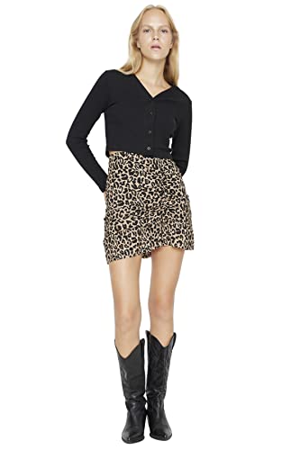 Trendyol Damska damska spódnica mini bodycone, skaterska dzianinowa, brązowa, XL, Brązowy, XL
