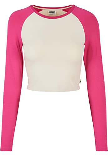Urban Classics Damski Organic Cropped Retro Baseball Longsleeve Damska koszulka z długim rękawem biała/czarna, Whitesand/Hibiskus Pink, M