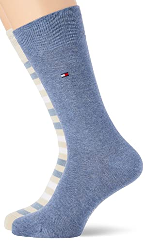 Tommy Hilfiger Męskie skarpety Duo Stripe Classic (2 sztuki), beżowy/denim melange, 39 EU