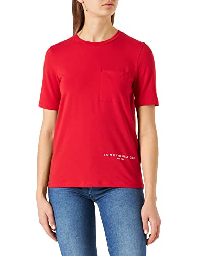 Tommy Hilfiger Damskie topy z dzianiny REG Corp Logo Hilfiger C-NK SS S/S, czerwony (Primary Red), L