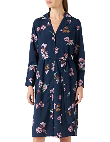 VERO MODA Petite Women's VMLYDIA LS Calf Shirt Dress WVN PTT sukienka, Navy Blazer/AOP:Lana, XL/P, Navy Blazer/Aop:lana, XL Maly