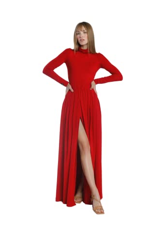 Madnezz House Damska sukienka maxi Storm z golfem, wino, S