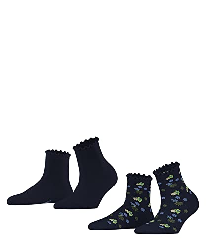 ESPRIT Kobiety Krótkie skarpety Romantic Flower 2-Pack W SSO Wiskoza z wzorem 2 Pak, Niebieski (Marine 6120), 39-42