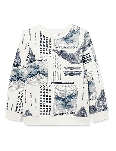 NAME IT Bluza chłopięca Nkmlolumbo Ls Sweat Unb, White Alyssum, 122-128