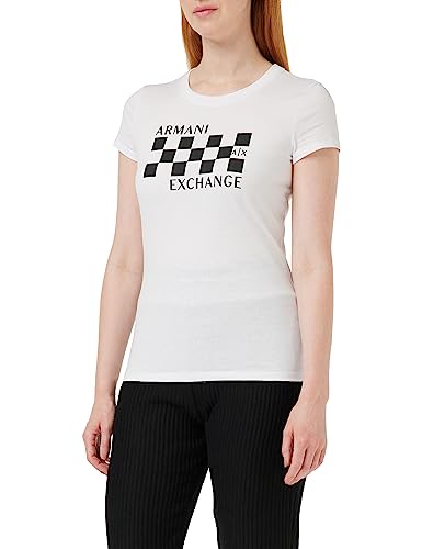 Armani Exchange Koszulka damska Cotton Jersey Crew Neck Racing Fitted Tee T-Shirt, biały, L