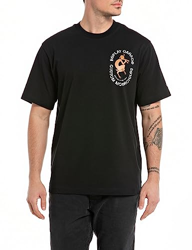 Replay Męski T-shirt z krótkim rękawem, okrągły dekolt, garaż, czarny (Black 098), XL, Black 098, XL