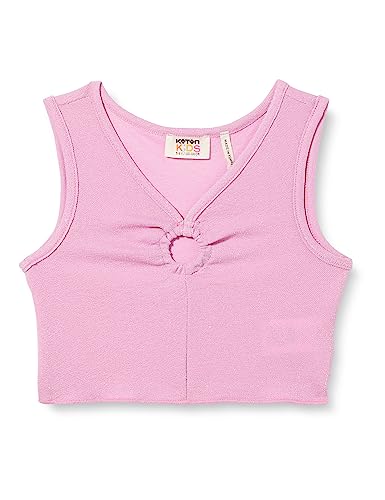 Koton Girls's Crop Top Sleeveless Cut Out Detail V Neck Gleamy T-Shirt, różowy (274), 7-8 Lat