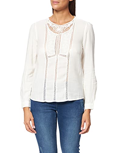 Bluzka z długim rękawem z okrągłym dekoltem, z haftem i detalami na palcach z przodu, z asymetrycznym basem, Beżowy/Wielbłąd, 36