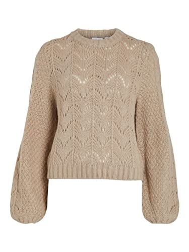 Vila Damski sweter z dzianiny Visultan Knit O-Neck L/S TOP-NOOS, naturalny melanż, XS, Naturalny melanż, XS