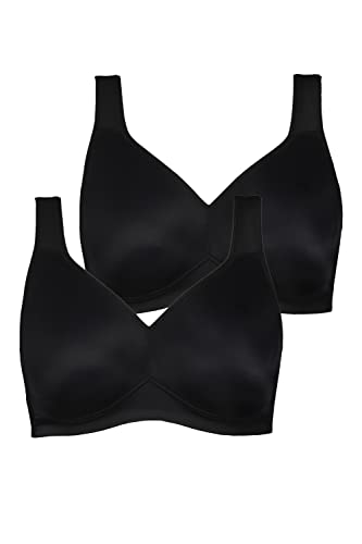 Ulla Popken Damski duży rozmiar, duże rozmiary, plus size, biustonosz z mikrofibry, 2 sztuki, bez fiszbin, uformowane miseczki czarne 105E 793032130-105E, czarny, 105E