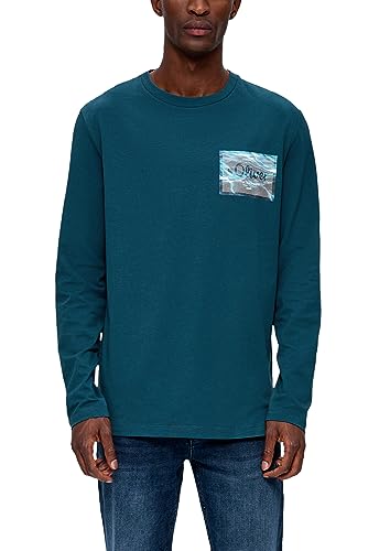 s.Oliver T-shirt męski z długim rękawem niebieski zielony M, Niebieski zielony, M