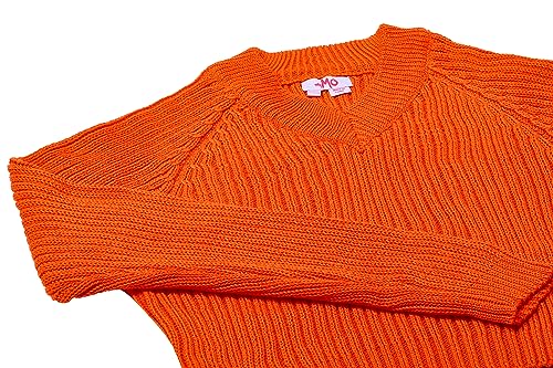 myMo Damski sweter z dzianiny prążkowanej z dekoltem w serek poliester pomarańczowy rozmiar XS/S, pomarańczowy, XS