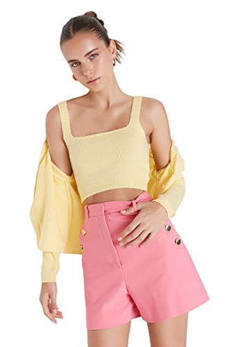 Trendyol Damska odzież domowa dopasowany standardowy kwadratowy kołnierz dzianinowy kardigan, ŻÓŁTY, S