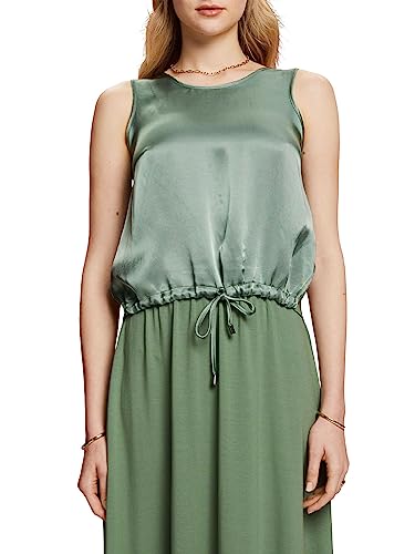 ESPRIT Collection Z recyklingu: satynowy top z mieszanki materiałów, Pale khaki, S